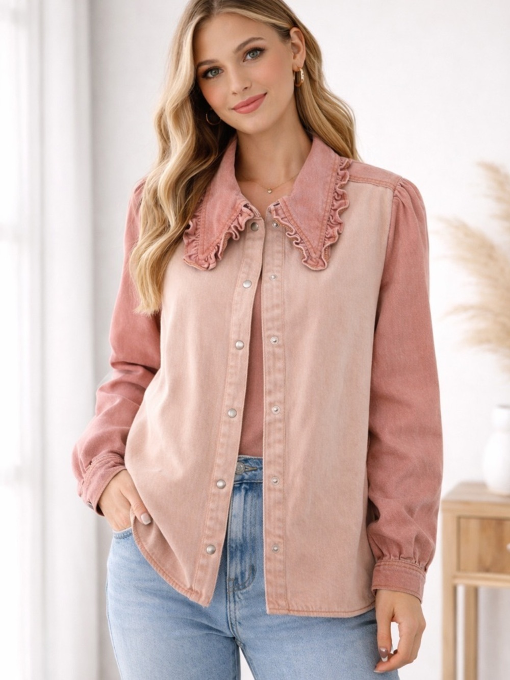 Blue B Pink Ruffled Jean Jacket